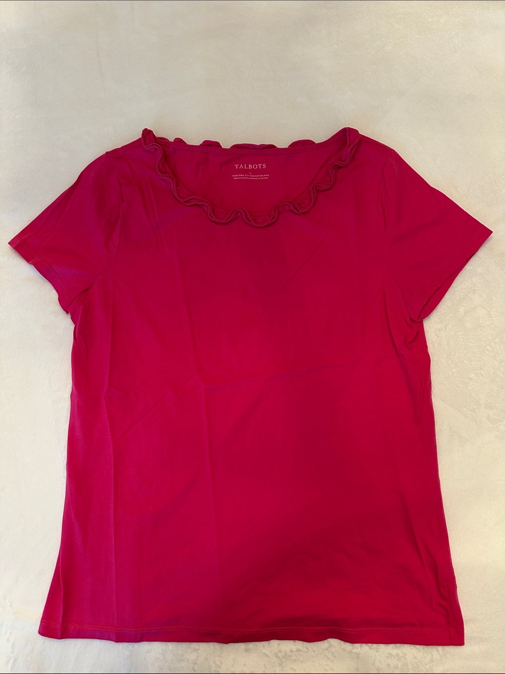 Talbots Hot Pink Short Sleeve Top with Ruffled Neckline
